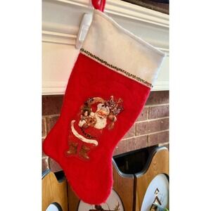 Vintage Santa Christmas Stocking Georgene Art Red Felt 19" Holiday Decor